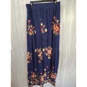 Liv Los Angeles Women's Embroidered Floral Navy Pants L Casual Boho Festival